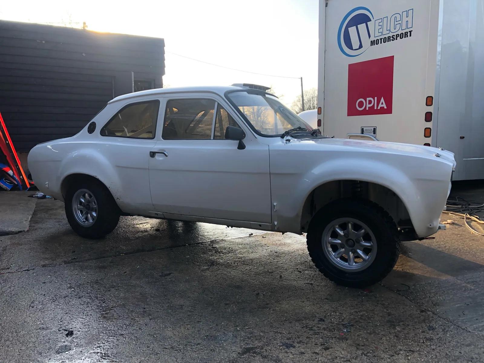 Ford Escort Mk2 rally shell in restoration preparation