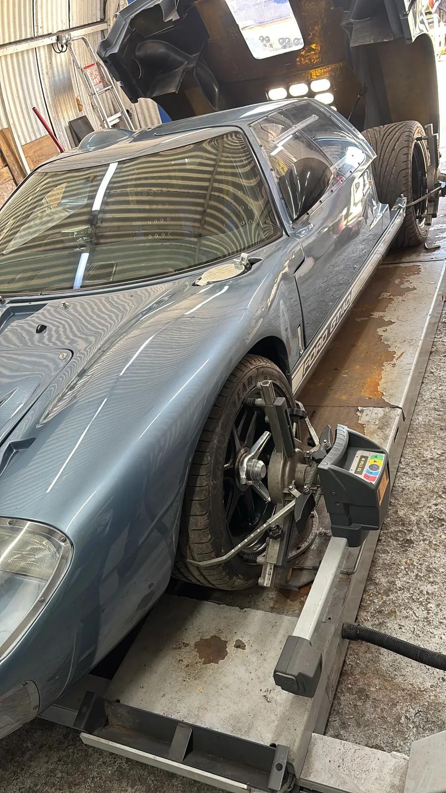 Pale blue Ford GT40 classic sports prototype at Welch Automotive